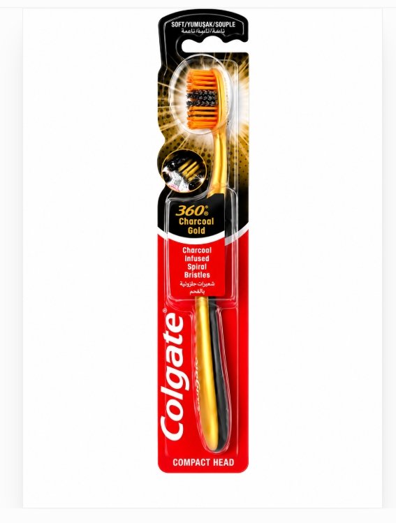 COLGATE 360° Charcoal Gold Soft –קולגייט מברשת שיניים עם סיבי פחם רכים.