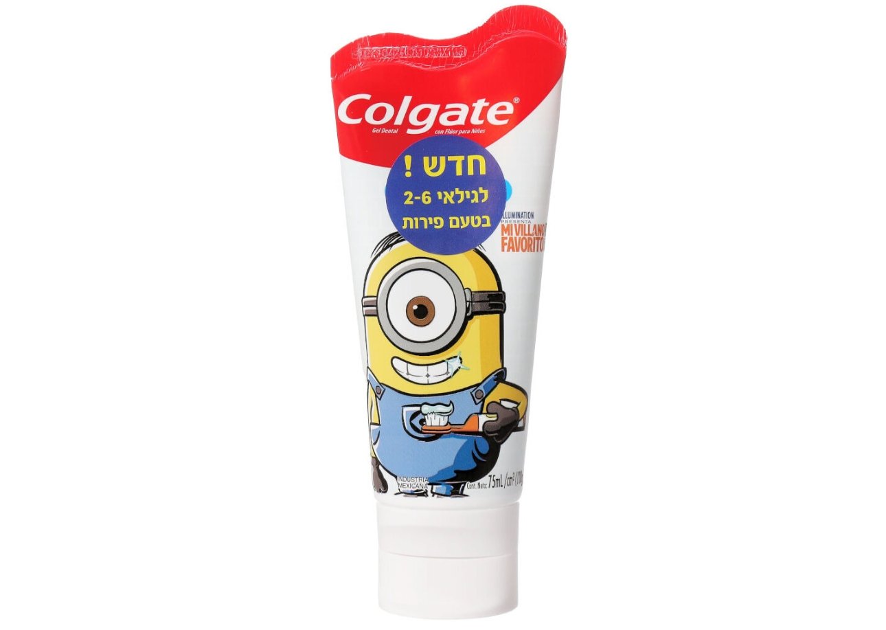 COLGATE-קולגייט משחת שיניים לילדים מיניונים לגילאי 2–6 בטעם פירות 75 מ"ל.