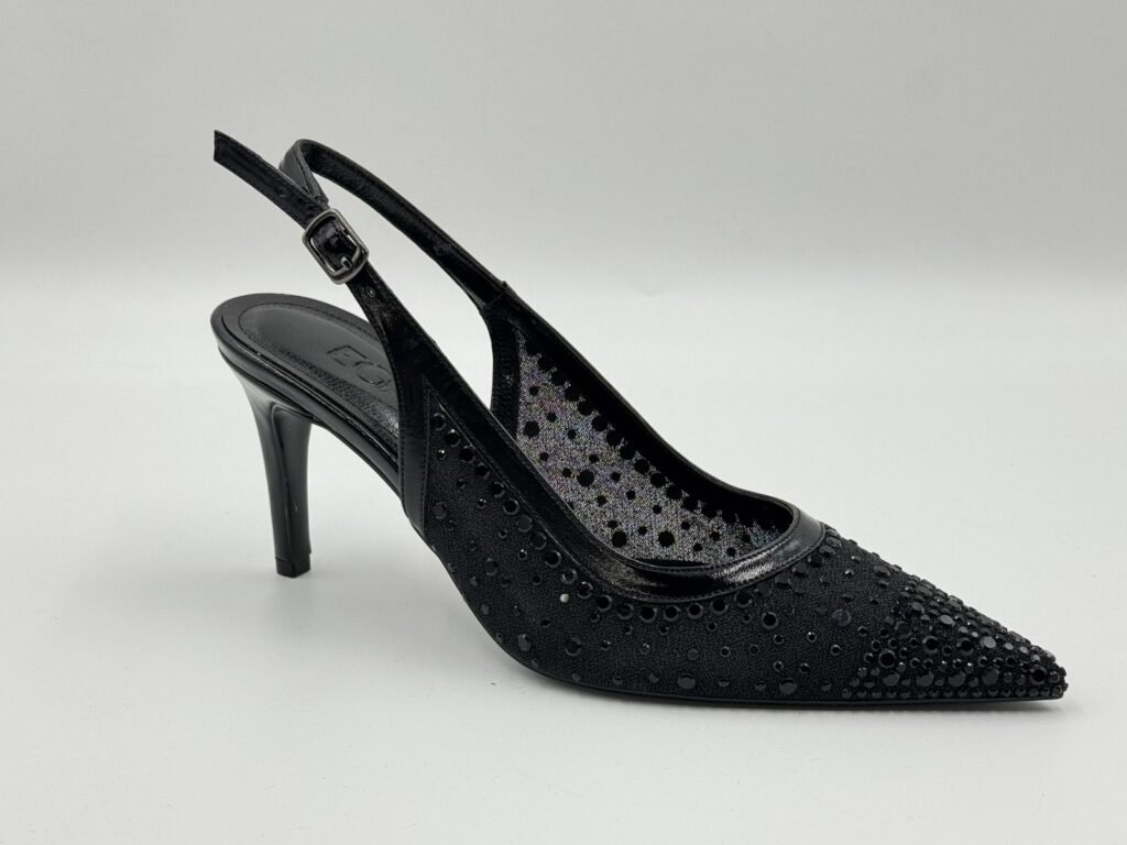 EGA siyah -black 36 נעלי עקב Slingback שחורות עם אבני נוי