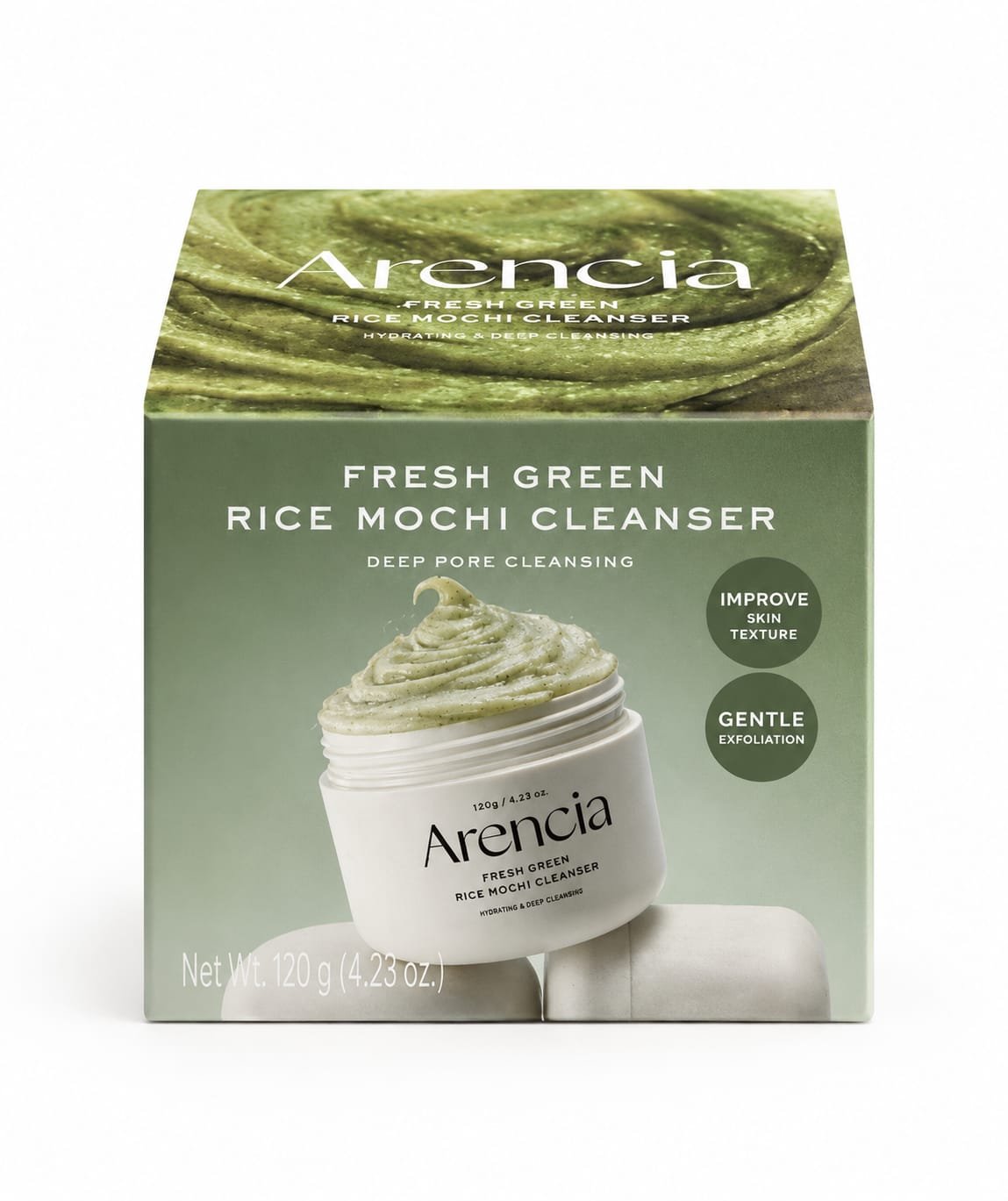 Arencia Fresh Green Rice Mochi Cleanser-ארנסיה פרש גרין רייס מוצ'י קלינזר 120 גרם.