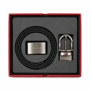 Tommy Hilfiger Men's Reversible Leather Belt and Buckles Gift Set-טומי מארז מתנה חגורת עור דו-צדדית לגברים עם אבזמים מתחלפים.