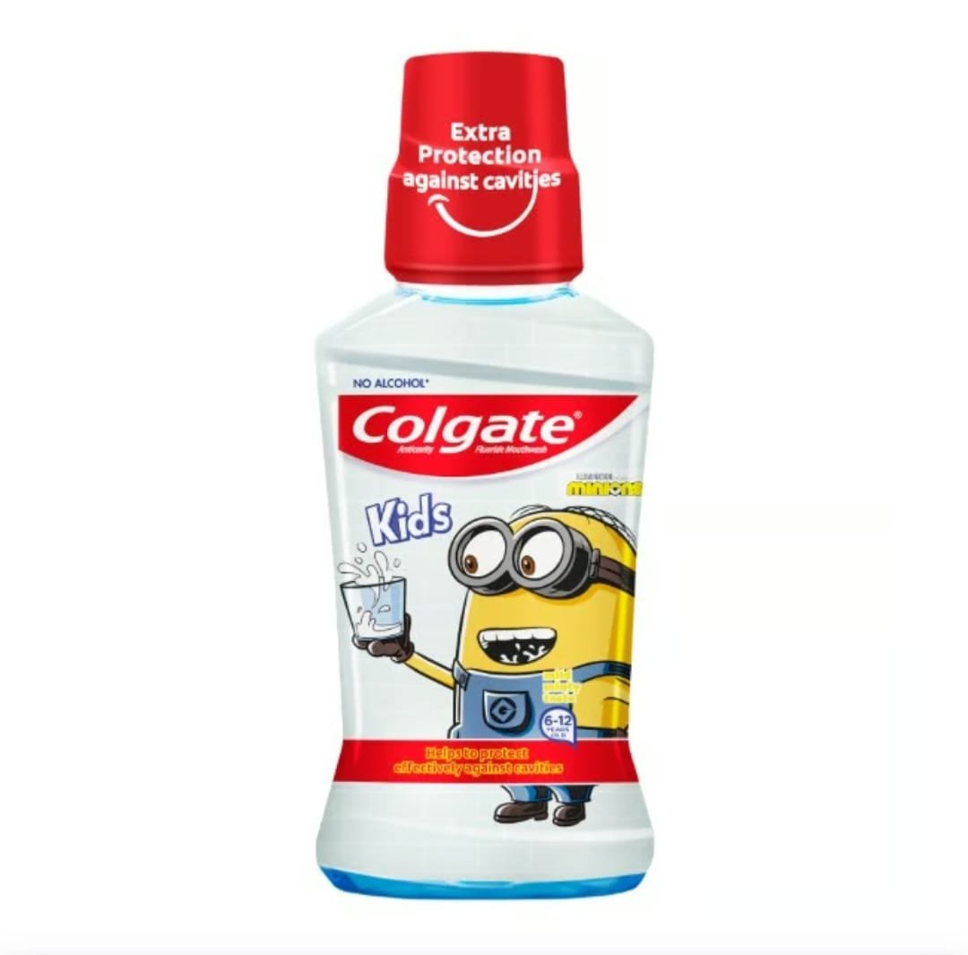 Colgate Minions Kids Mouthwash , Mild Mint Flavor- קולגייט שטיפת פה מיניונים לילדים, טעם מנטה עדין גילאי 6–12.