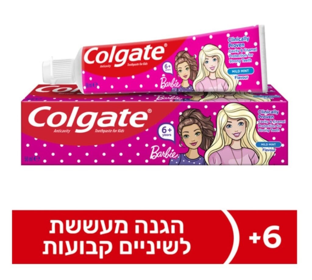 COLGATE TOOTHPASTE KIDS MILD FRUIT FLAVOR 50ML-קולגייט משחת שיניים בארבי לבנות בטעם פירות עדין, לגילאי 6+, 50 מ"ל .