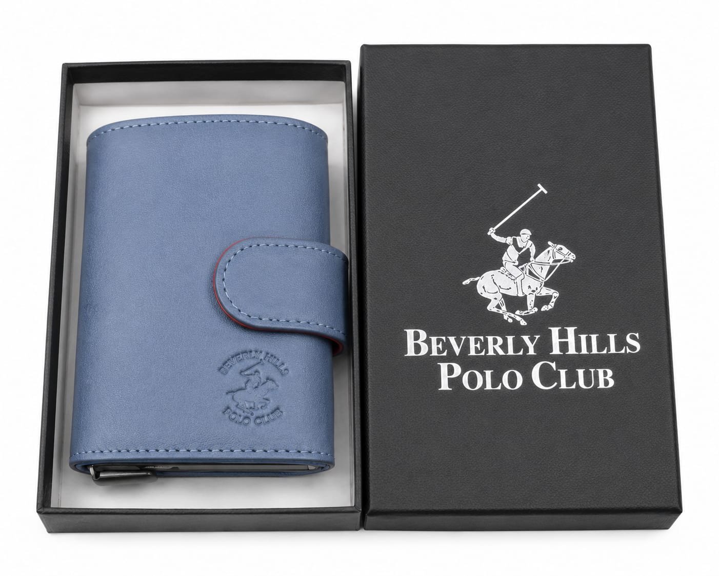 POLO Club Beverly Hills | -פולו ארנק גבר מיני קפיץ יוקרתי של POLO , צבע כחול ניבי בהיר.