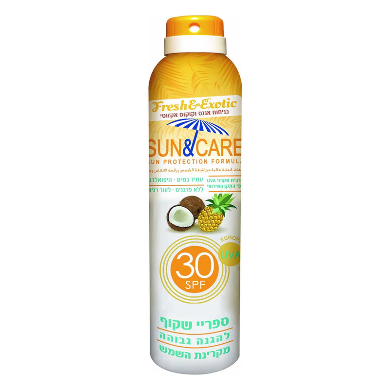 ספריי שקוף SPF30 UVA B בניחוח אננס וקוקוס