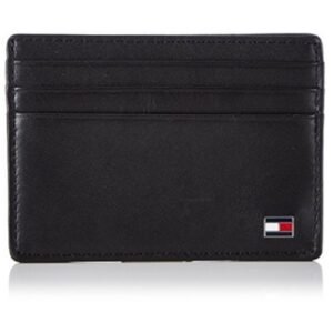 Tommy Hilfiger Mens Plain Black Eton Slim Wallet Credit Card & Coin Holder-טומי ארנק גברים שחור ומינימליסטי.