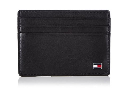 Tommy Hilfiger Mens Plain Black Eton Slim Wallet Credit Card & Coin Holder-טומי ארנק גברים שחור ומינימליסטי.