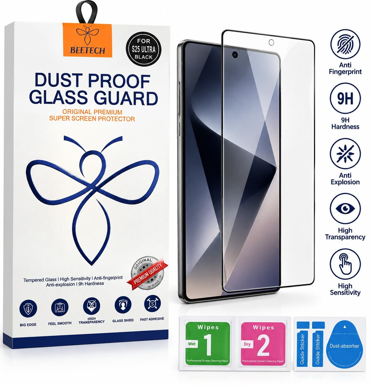 מגן מסך זכוכית BEETECH Dust Proof ל-Samsung Galaxy S25 Ultra – שחור