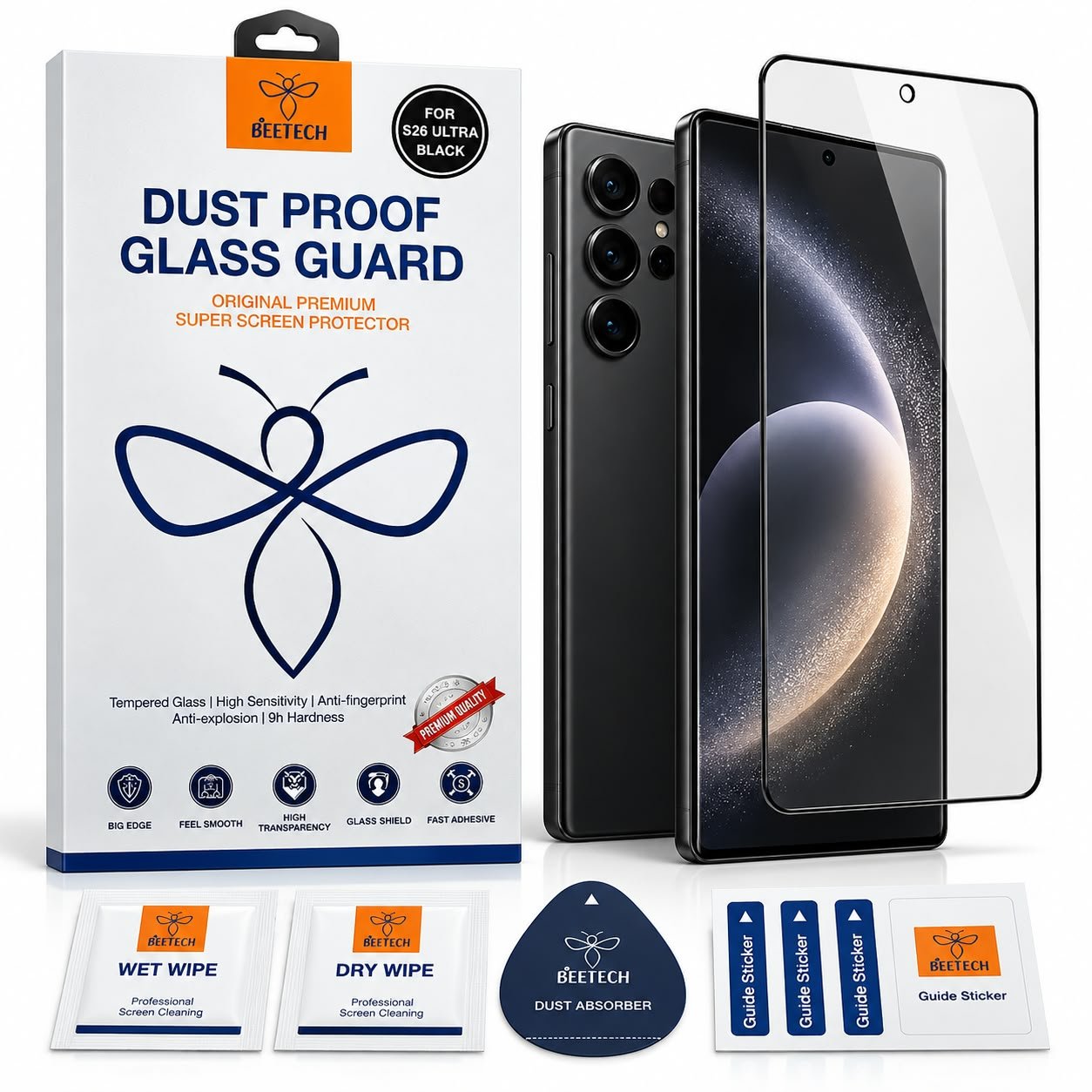 מגן מסך זכוכית BEETECH Dust Proof ל-Samsung Galaxy S26 Ultra – שחור
