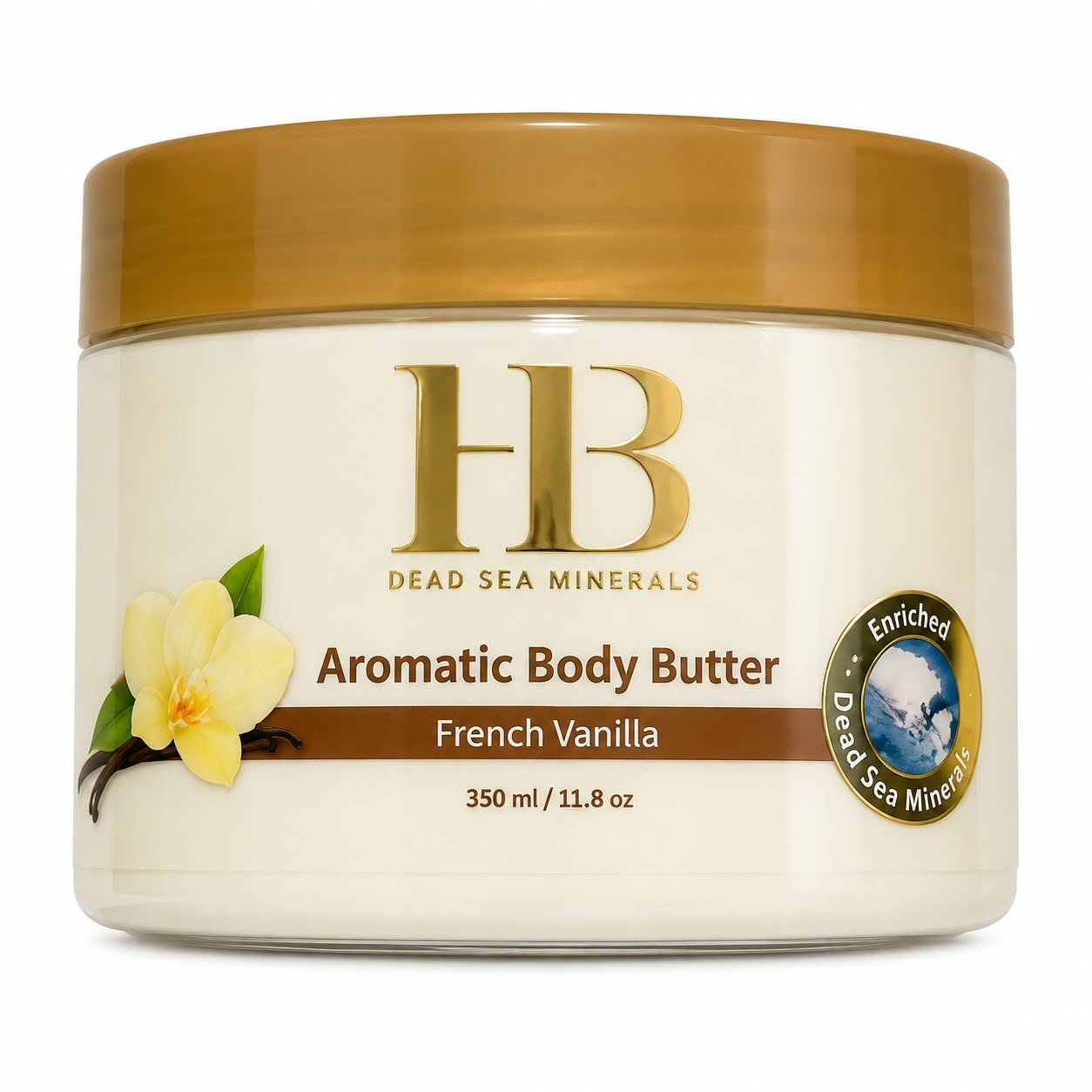 שם המוצר: HB Dead Sea Minerals Aromatic Body Butter French Vanilla – חמאת גוף וניל צרפתי, 350 מ״ל