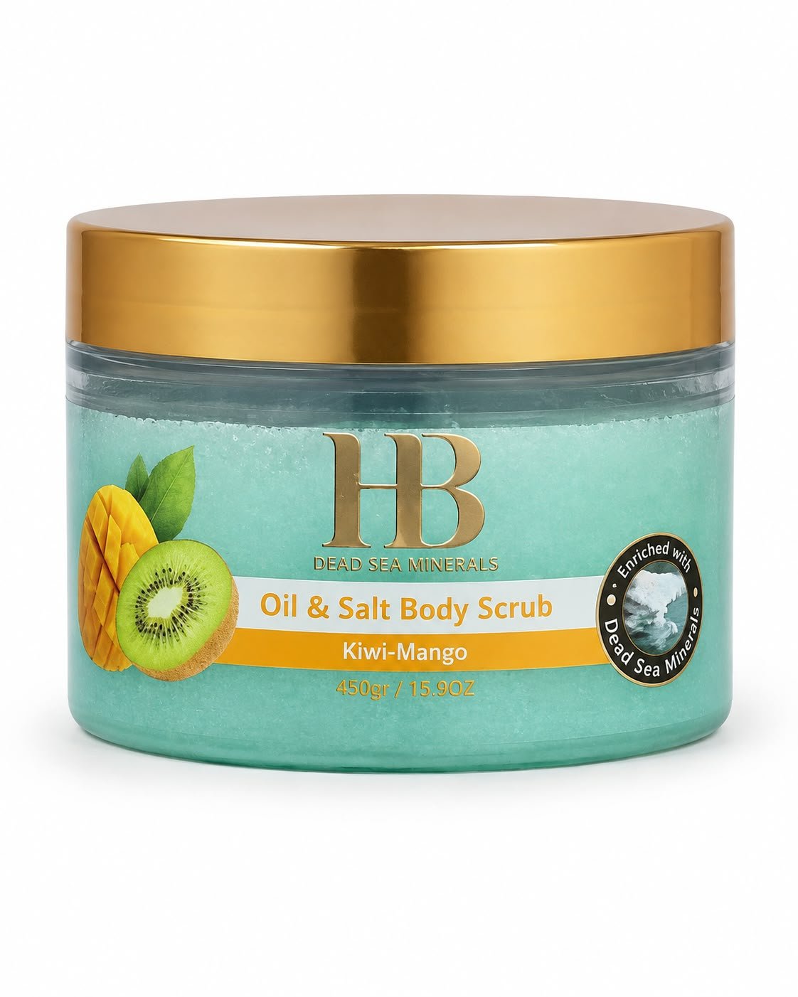 שם המוצר: HB Dead Sea Minerals Oil & Salt Body Scrub Kiwi-Mango – פילינג גוף קיווי ומנגו, 450 גרם