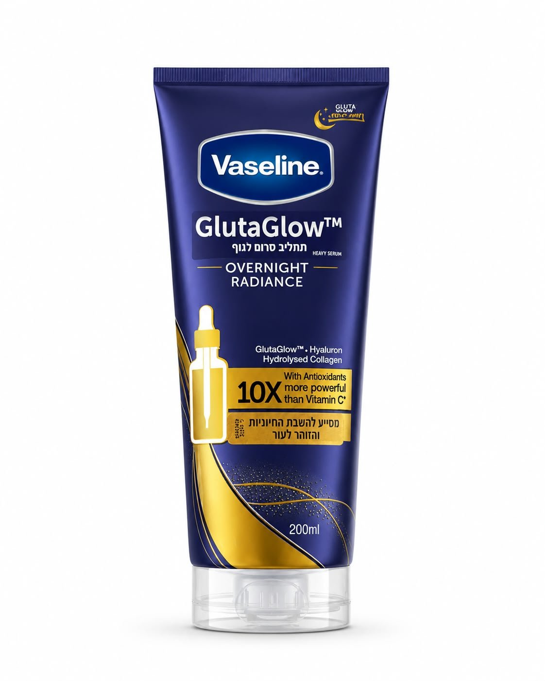 שם המוצר: Vaseline GlutaGlow Overnight Radiance – קרם גוף ללילה, 200 מ״ל