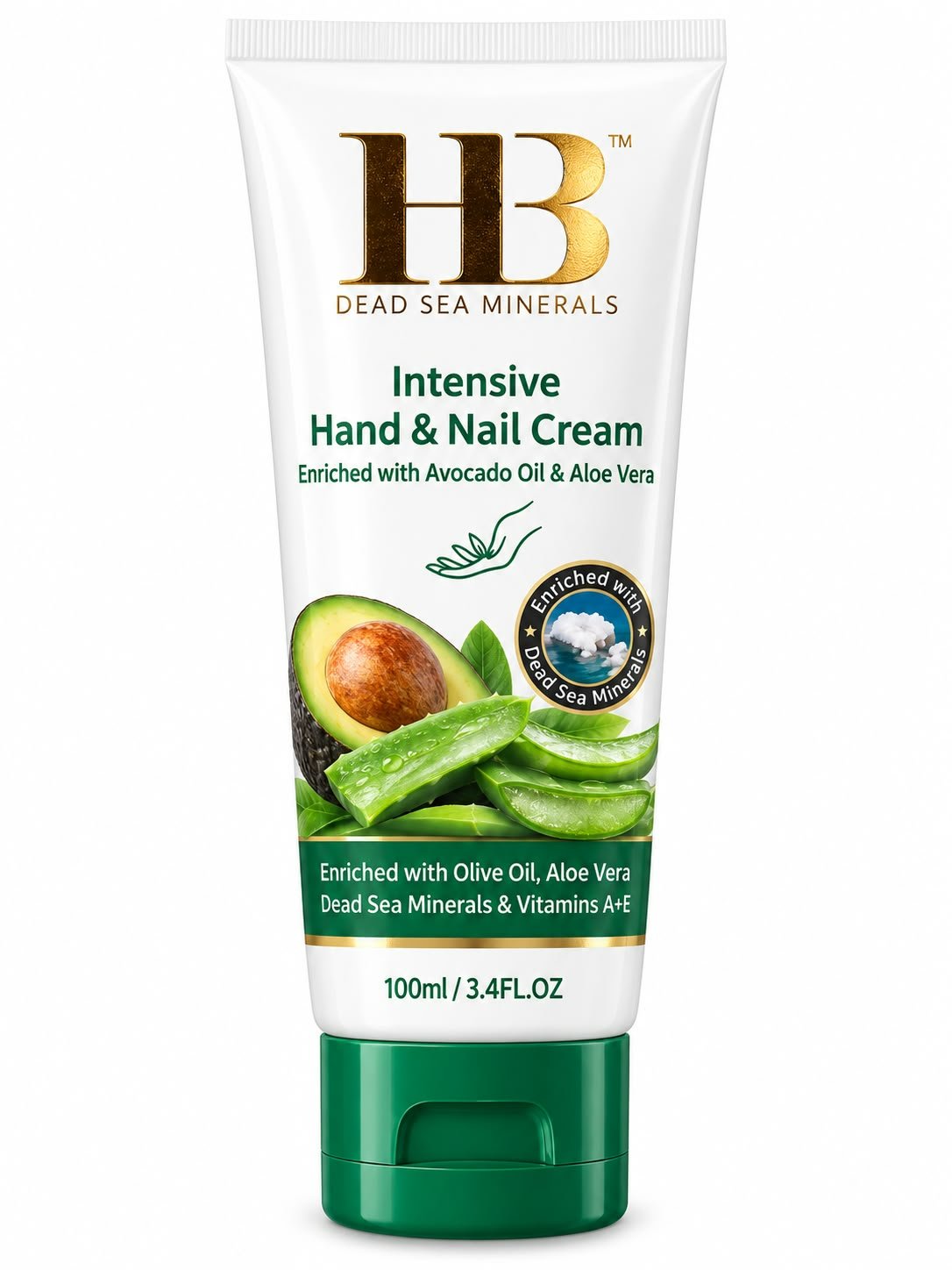 שם המוצר: HB Dead Sea Minerals Intensive Hand & Nail Cream – קרם ידיים וציפורניים עם אבוקדו ואלוורה, 100 מ״ל