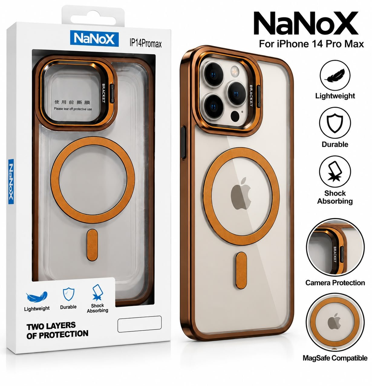 כיסוי NaNoX Matte Metal MagSafe Window לאייפון 14 Pro Max – כתום