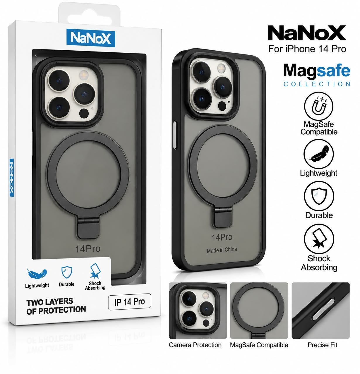 כיסוי NaNoX Matte MagSafe ל־iPhone 14 Pro – שחור