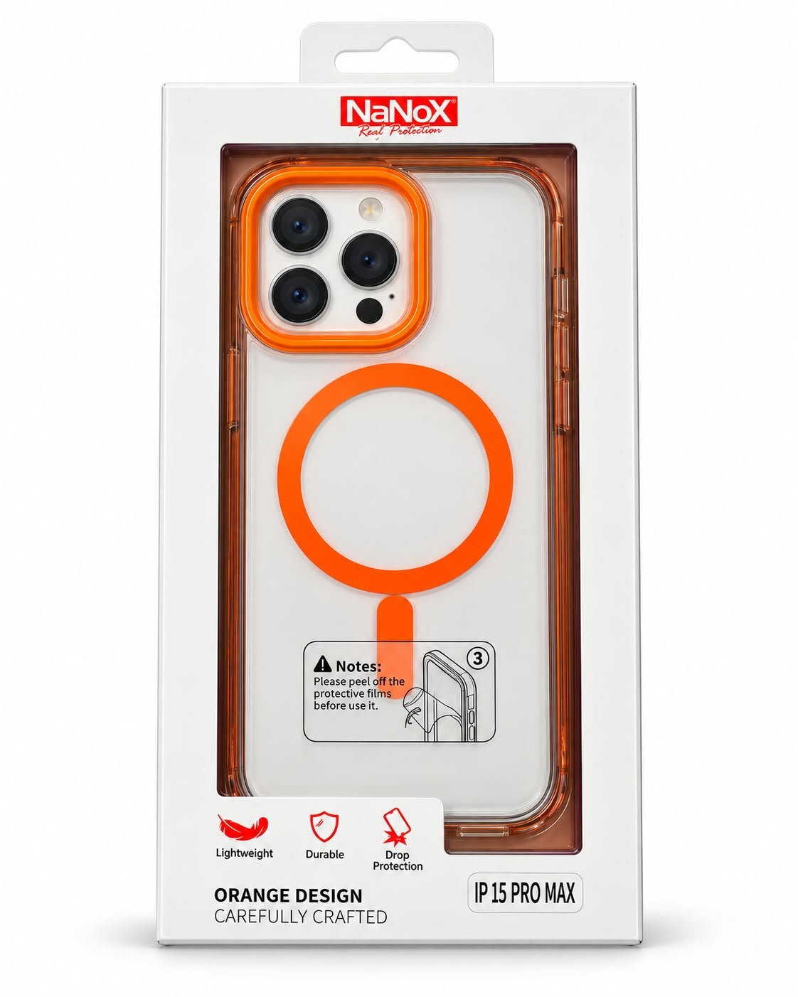 כיסוי NaNoX Orange MagSafe Bold לאייפון 15 Pro Max – כתום שקוף