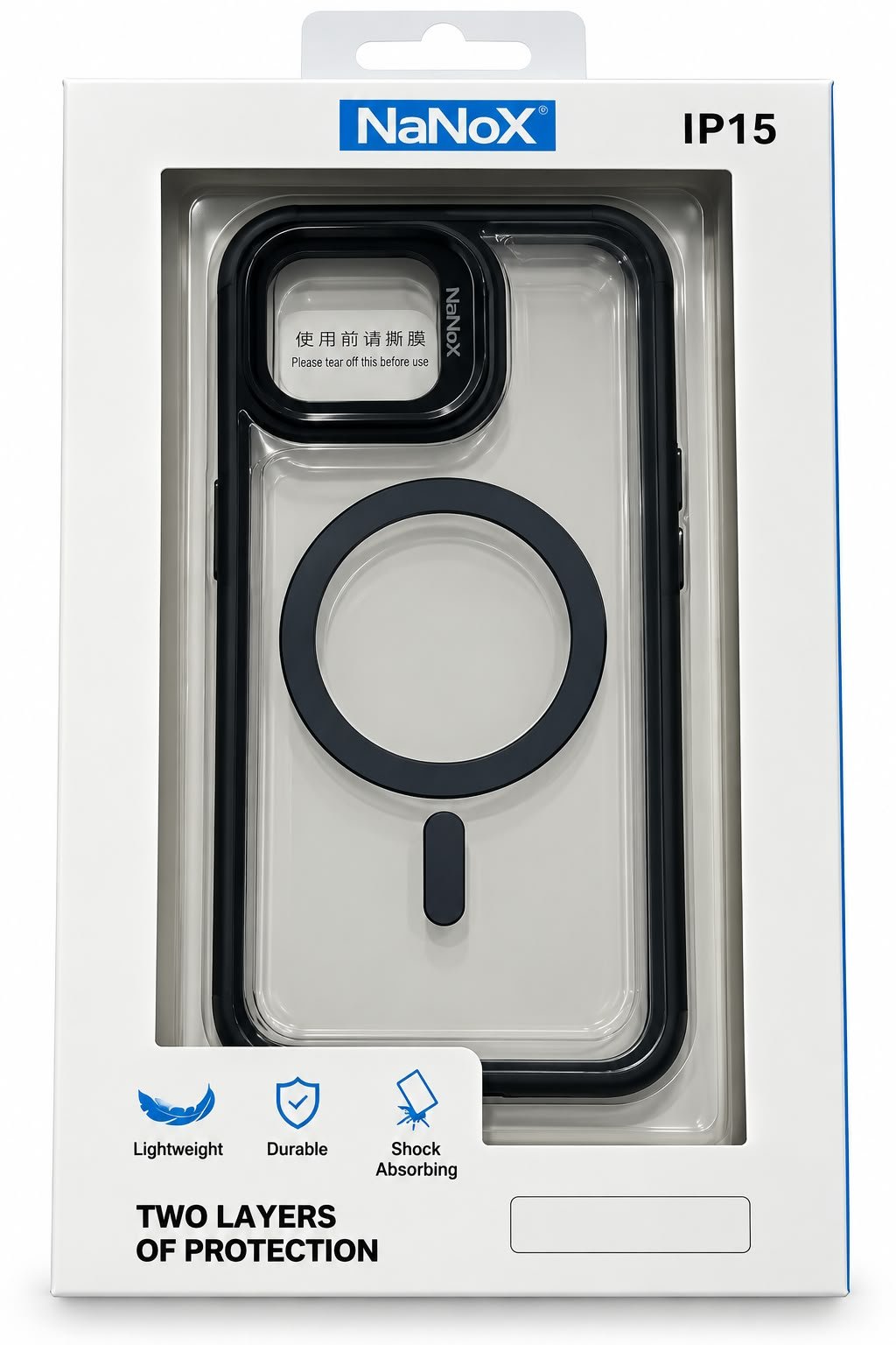כיסוי NaNoX MagSafe לאייפון 15 ‏(6.1") – שקוף עם מסגרת שחורה