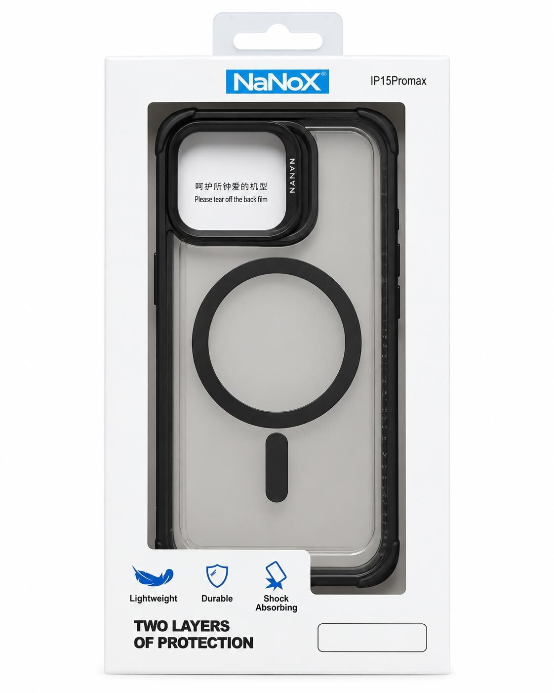 כיסוי NaNoX MagSafe לאייפון 15 Pro Max – שקוף עם מסגרת שחורה