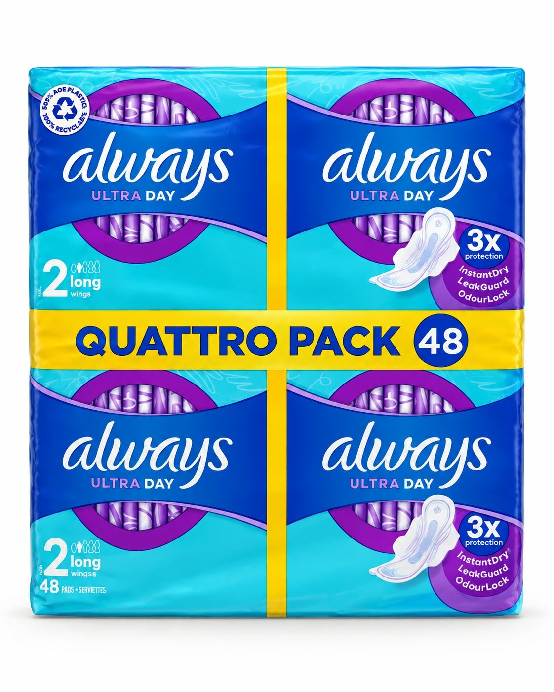 תחבושות היגייניות Always Ultra Day Long עם כנפיים – מידה 2, מארז 48 יחידות