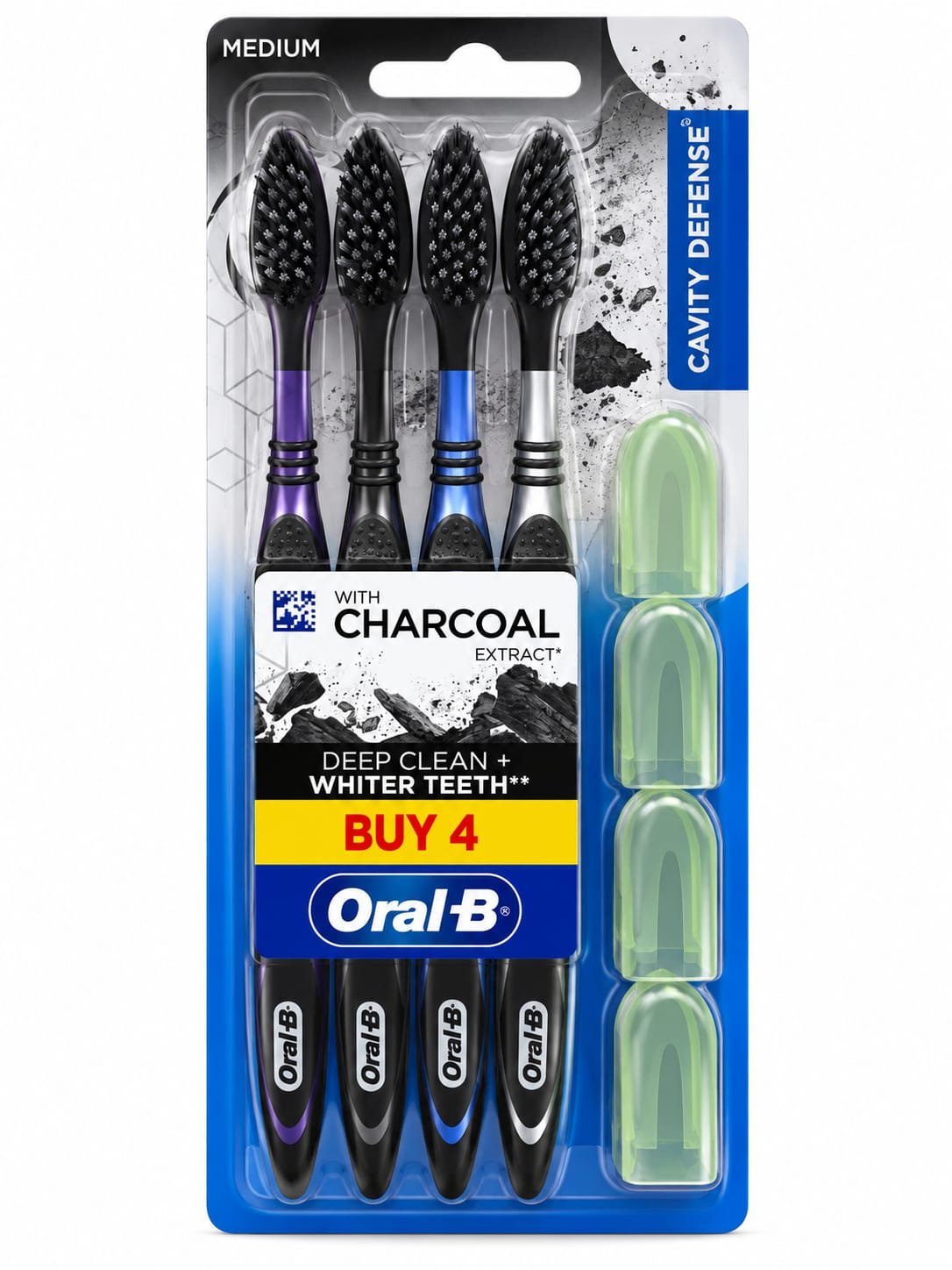 מארז 4 מברשות שיניים Oral-B Cavity Defense Charcoal – Medium