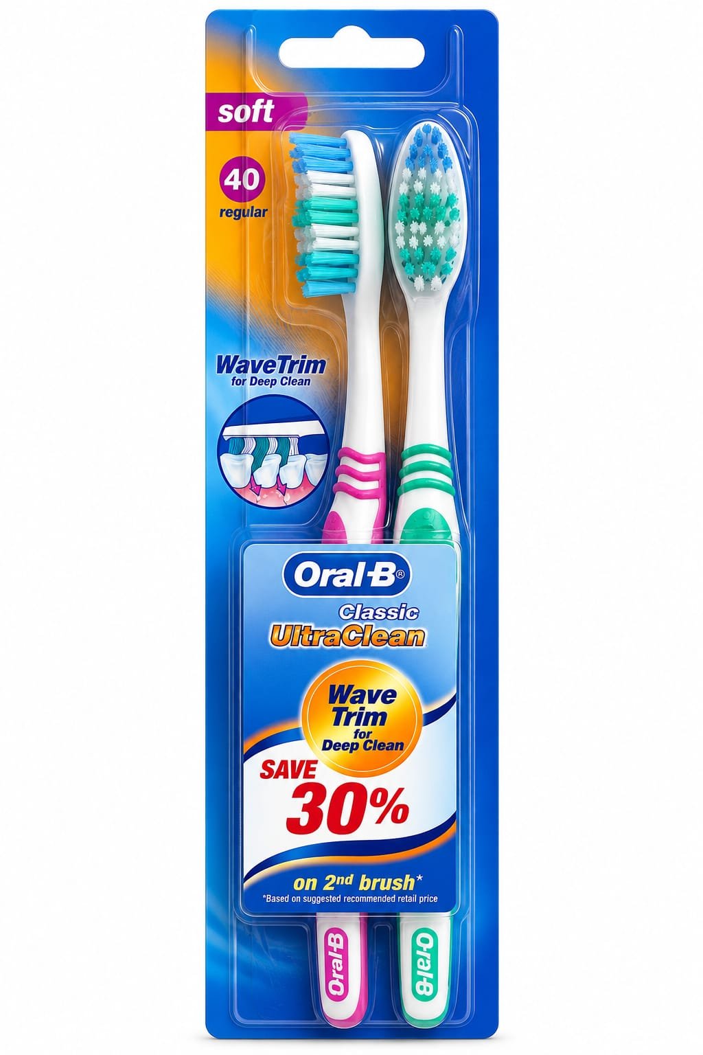 מארז 2 מברשות שיניים Oral-B Classic UltraClean Soft