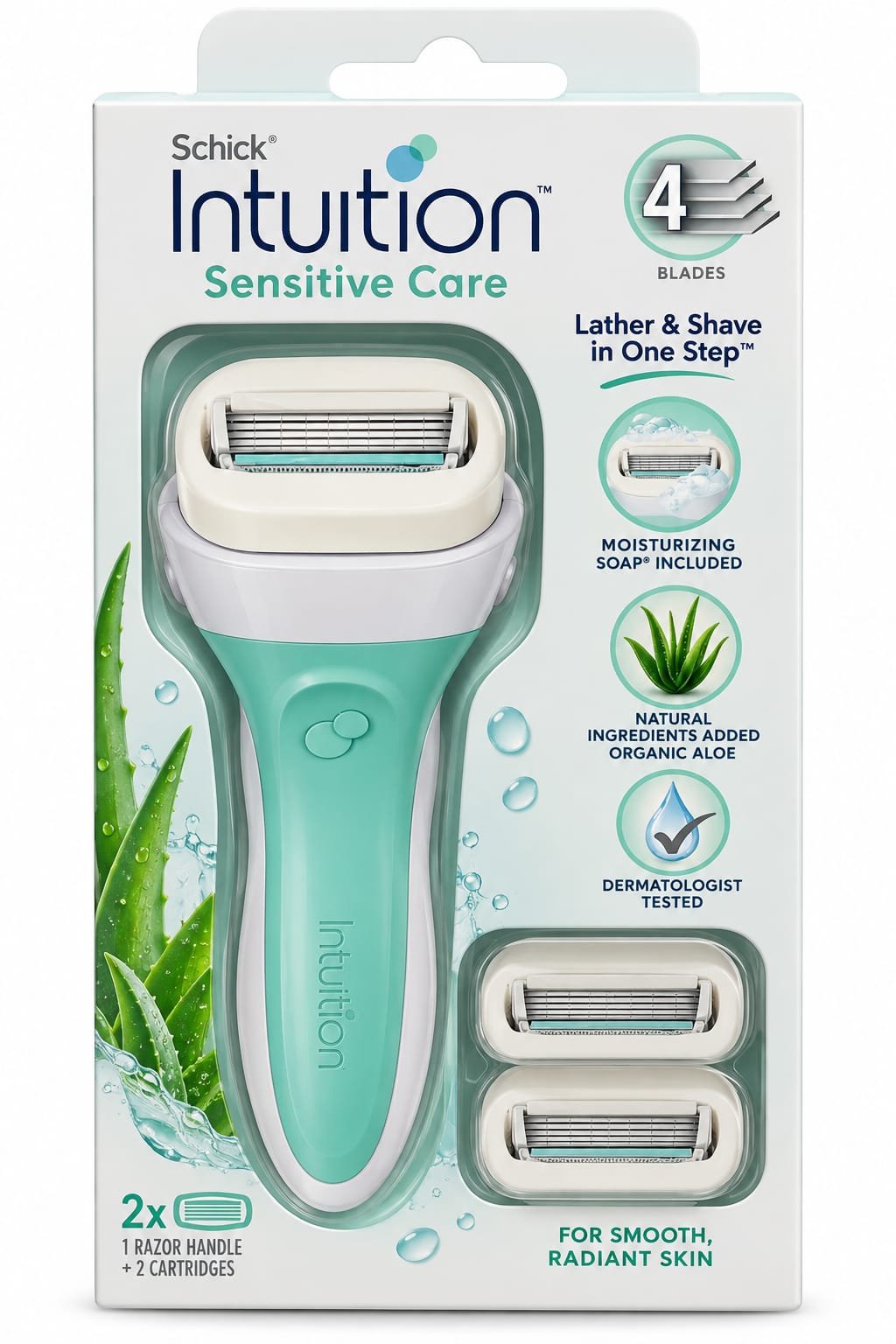 סכין גילוח Schick Intuition Sensitive Care – ידית + 2 ראשים