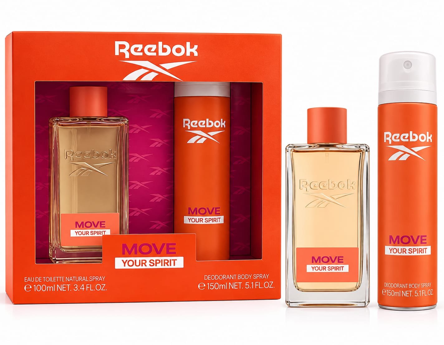 Reebok Move Your Spirit For Her מארז לאישה – EDT 100 מ״ל + ספריי גוף 150 מ״ל