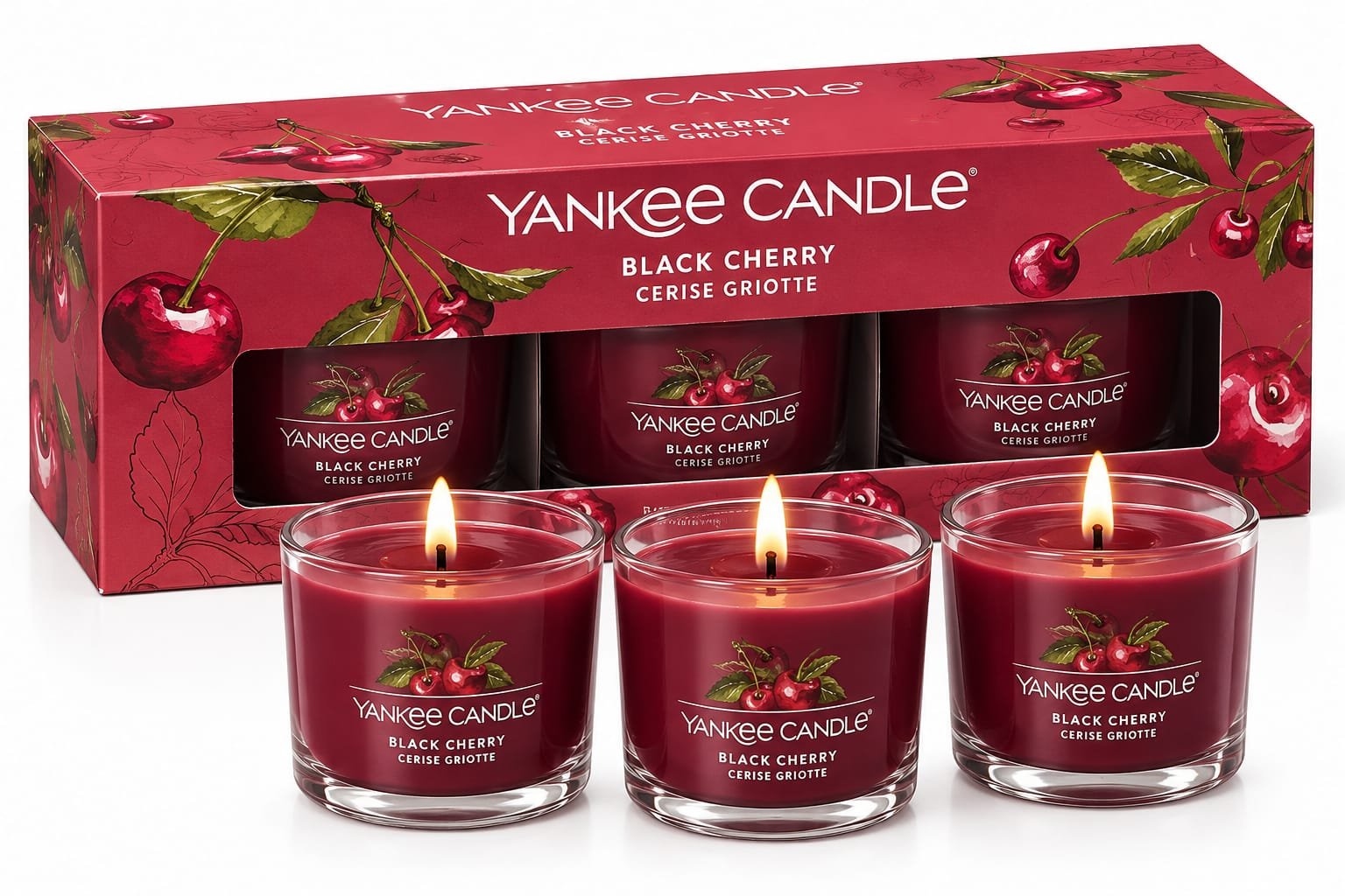 Yankee Candle Black Cherry – מארז 3 נרות ריחניים 3×37 גרם